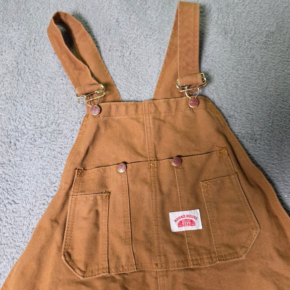 Round House Mens 40x30 Bib Overalls Brown Duck Canvas Double Knee Made in USA
